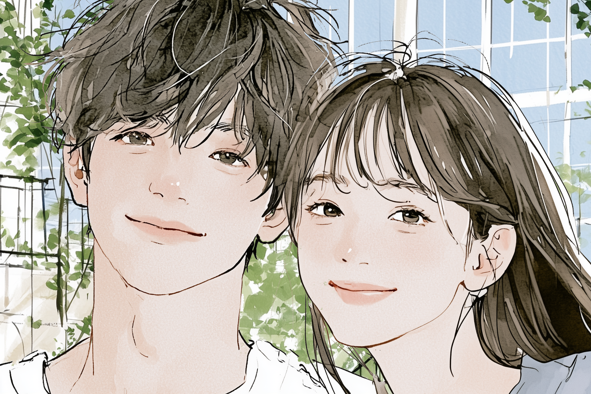 好きな人の前で照れくさそうに微笑む男女、口ベタになる乙女座男性の恋心を表すイラスト