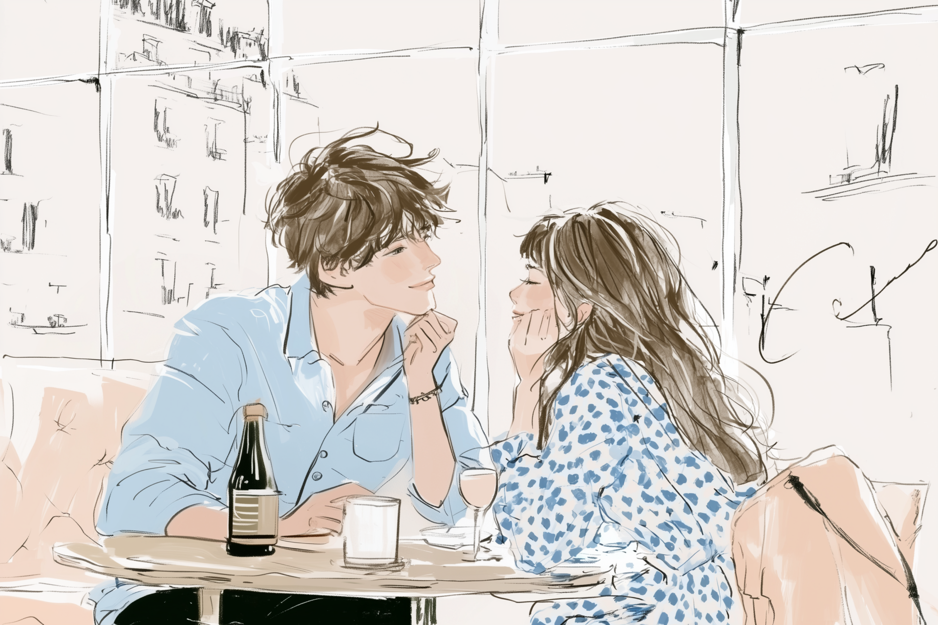 カフェで顔を寄せ合い会話する男女、イチャイチャ+αで分かる乙女座男性の本気サイン